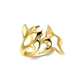 Double Manta Ray Sterling Silver with 14K Vermeil Plate Ring